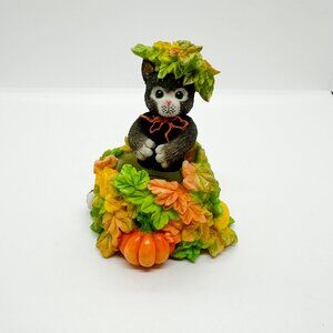 Vtg Calico Kittens Halloween Fall Cat Tuxedo Pumpkin Leaves Kitten Harvest